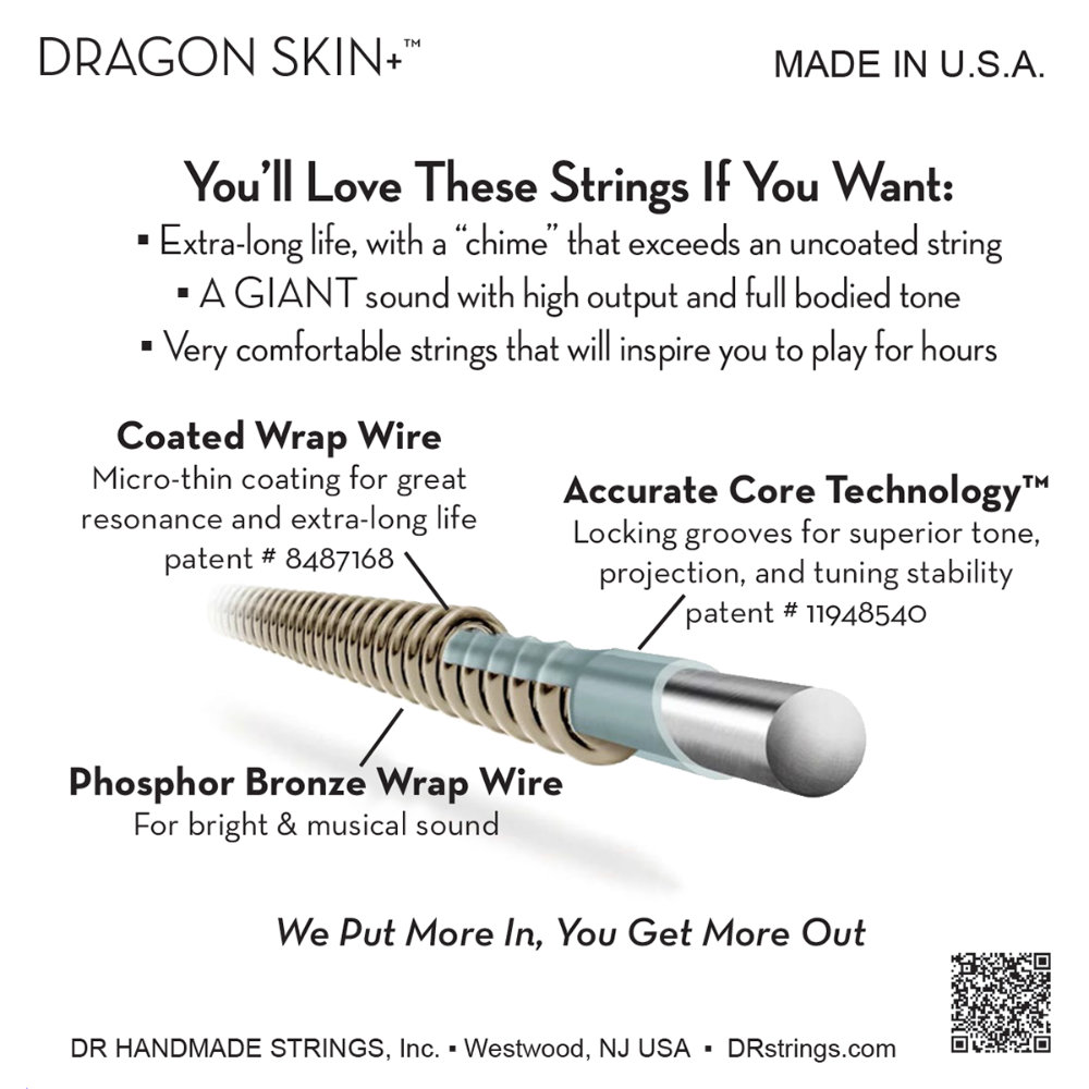 DR, DRAGON SKIN+ Phosphor Bronze Acoustic Guitar Strings: Custom Light 11-50 (3 Pack) – Bild 4