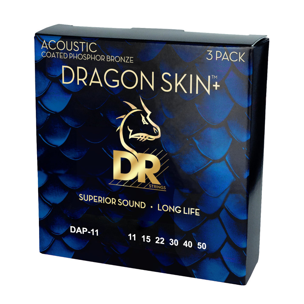 DR, DRAGON SKIN+ Phosphor Bronze Acoustic Guitar Strings: Custom Light 11-50 (3 Pack) – Bild 3