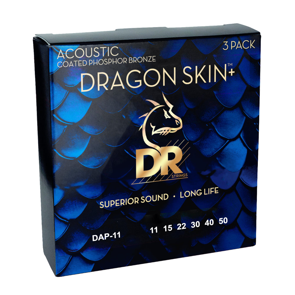 DR, DRAGON SKIN+ Phosphor Bronze Acoustic Guitar Strings: Custom Light 11-50 (3 Pack) – Bild 2