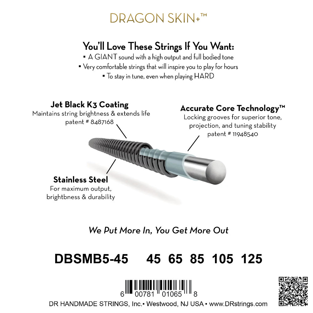 DR, BLACK DRAGON - Stainless Steel Bass Strings, Black coated: 5-String Medium 45-125, Tapered Multi-Scale – Bild 3