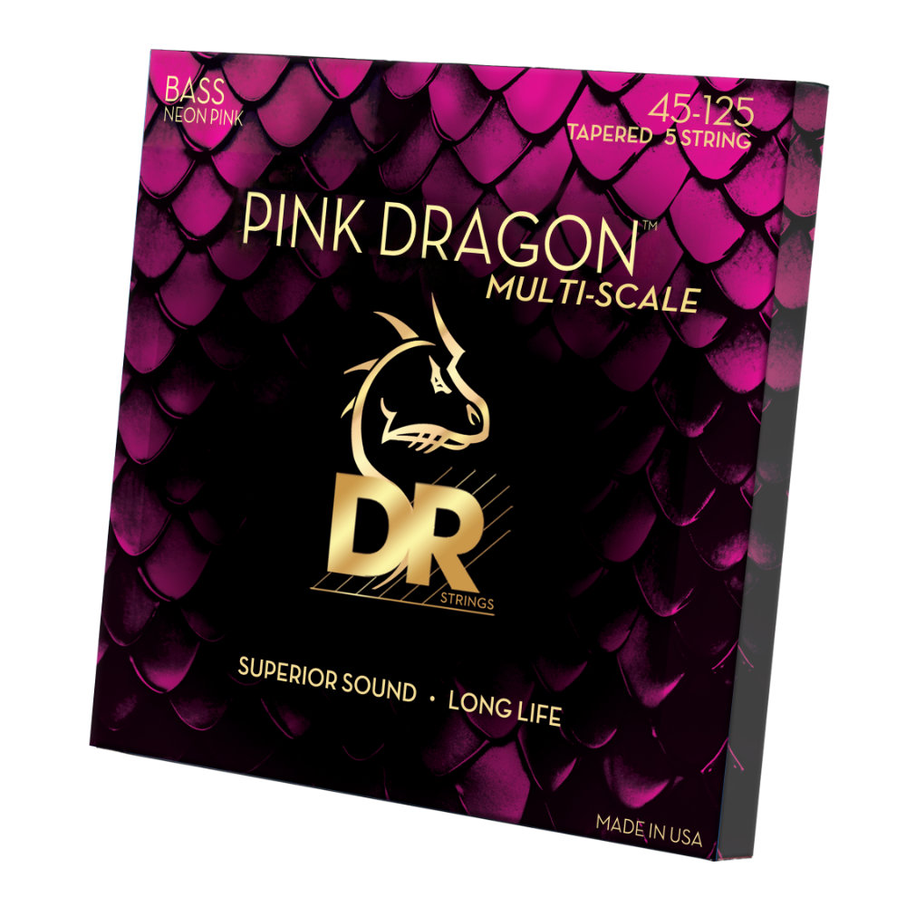 DR, PINK DRAGON - Stainless Steel Bass Strings, Pink coated: 5-String Medium 45-125, Tapered Multi-Scale - Image 2