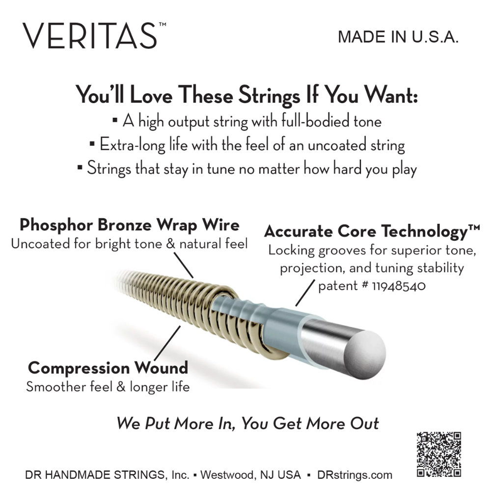 DR, VERITAS* - Accurate Core Technology Acoustic Guitar Strings: Custom Light 11-50 (3 Pack) - Image 4